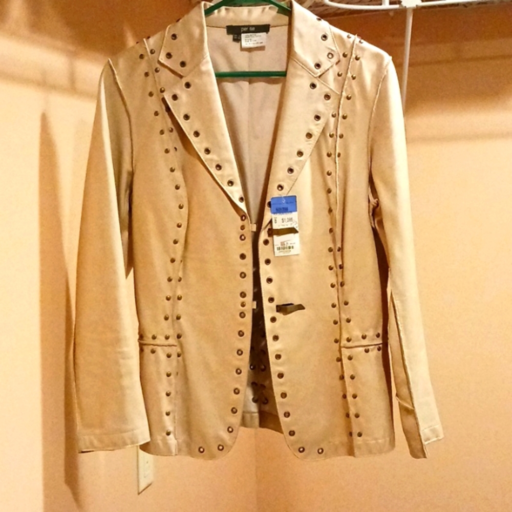 PER SE Tan Leather Jacket (#505399 Per Dreamweaver) Size 8 -- EUC